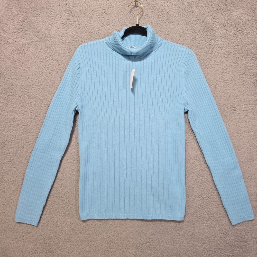 Talbots Ribbed Blue Turtleneck Sweater Women's Long Sleeve Size Large NWT